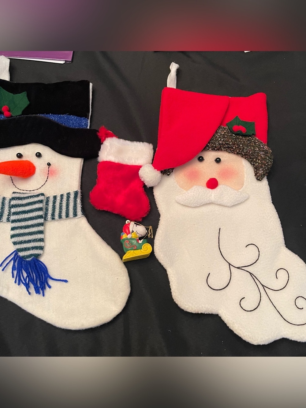 Kids Christmas Santa & Snowman Stocking Vintage